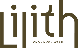 The Lilith NYC wordmark displayed in a moss color. The geotag reads QNS NYC WRLD.